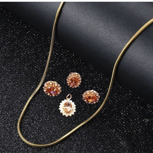 Elegant Oval Rustic Pendant Rose Gold Jewelry Set